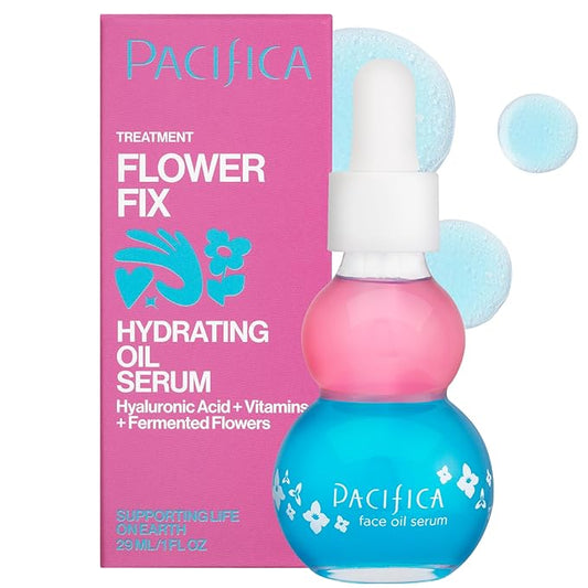 Pacifica Face Oil Serum - Flower Fix Bi-Phase Hydrating Skin Barrier - w/Hyaluronic Acid & Natural Botanical Ingredients - for Dry Sensitive Skin Vegan & Cruelty-Free Dermatologist Approved-Velvo Beauty