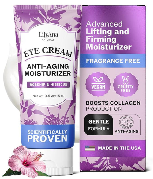 LilyAna Naturals Eye Cream for Dark Circles and Puffiness, Under Eye Cream for Wrinkles and Bags, Anti Aging Cream helps Improve Dryness; for Sensitive Skin 0.5 oz-Velvo Beauty