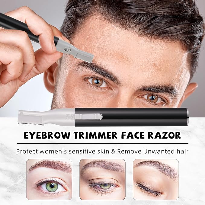 Chumia 2 Pcs Electric Eyebrow Trimmer Women Precision Face Razors Mini Shaver with Comb Christmas Women Gift Battery Operated Personal Epilator for Face Neck Fuzz Lips Leg(Black)-Velvo Beauty