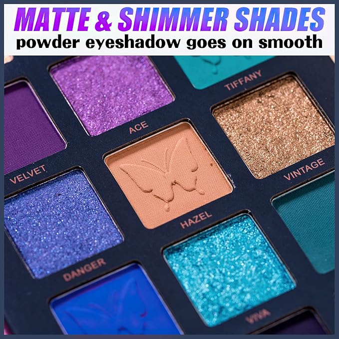 18 Colors Eyeshadow Palette, Butterfly Series Highly Pigmented Eye Makeup Palette, Matte Shimmer Metallic Powder Eyeshadow Pallet, Makeup Palette Cosmetics Gift, 110-Velvo Beauty