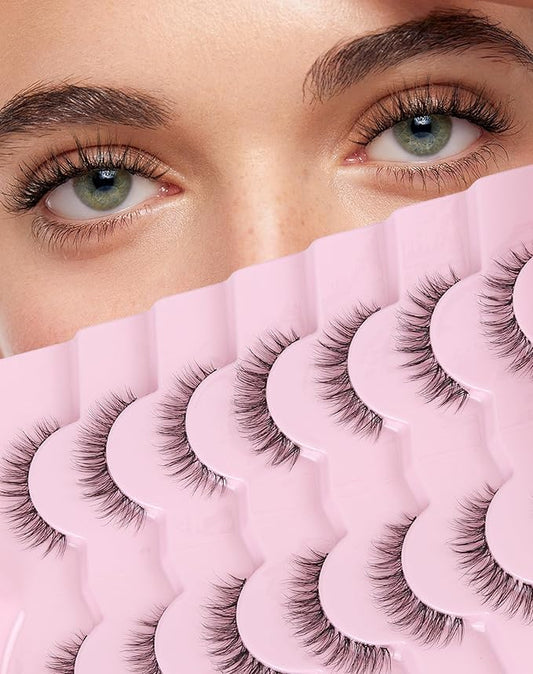 Short Eyelashes Natural Look Wispy Lashes Natural Fake Lashes C Curl Eye Lashes Wispies Eyelashes Fluffy False Lashes Pack 7 Pairs-Velvo Beauty
