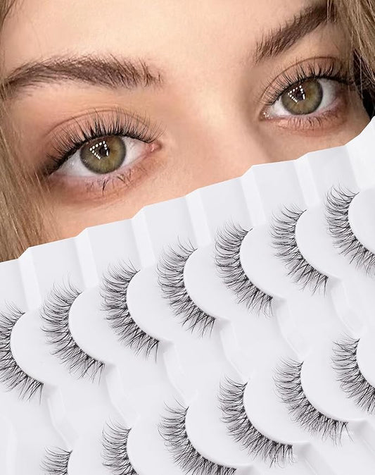 Eyelashes Natural Look Wipsy Lashes Natural Fake Lashes Clear Band Lashes Fluffy Mink Lashes Strip Lashes 12MM Demi Wispies Eyelashes-Velvo Beauty