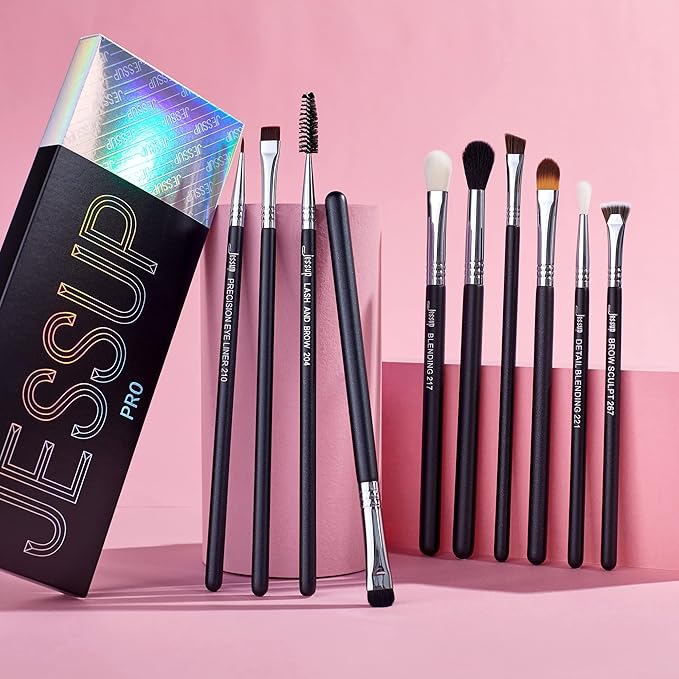 Jessup Eye Makeup Brushes 10 pcs, Premium Synthetic Eyeshadow Blending Concealer Eyebrow Eyeliner Brush Set T315-Velvo Beauty