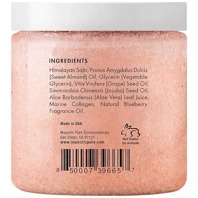 MAJESTIC PURE Himalayan Pink Salt Body Scrub with Collagen and Sweet Almond Oil | Exfoliating Scrub for Skin Care, Stretch Marks, Acne, Cellulite | 10 oz-Velvo Beauty