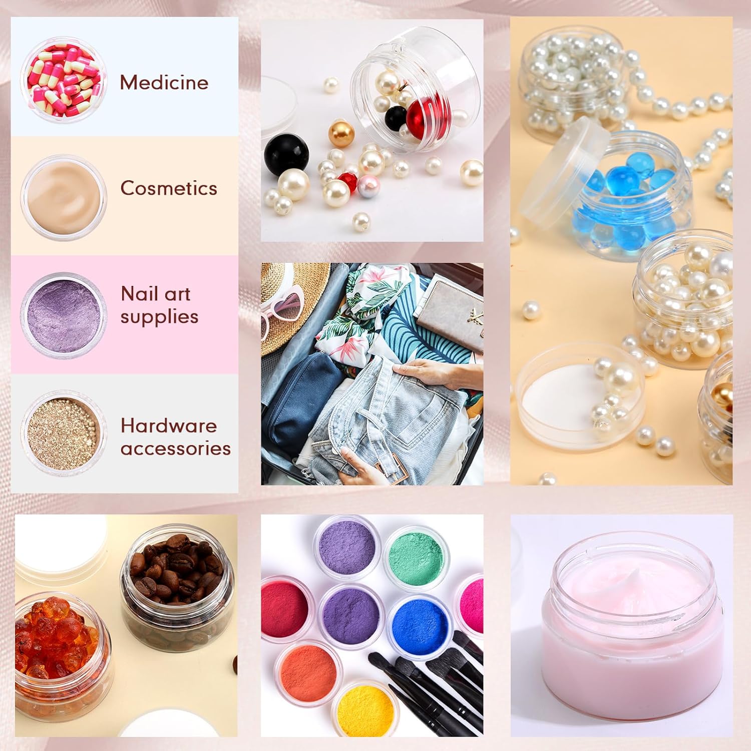 SATINIOR 100 Pcs Plastic Jars with Lids Small Containers Lids Wide Mouth Small Plastic Containers for Lotion Cream Rhinestones Body Butters Travel Storage(2 oz,Clear)-Velvo Beauty