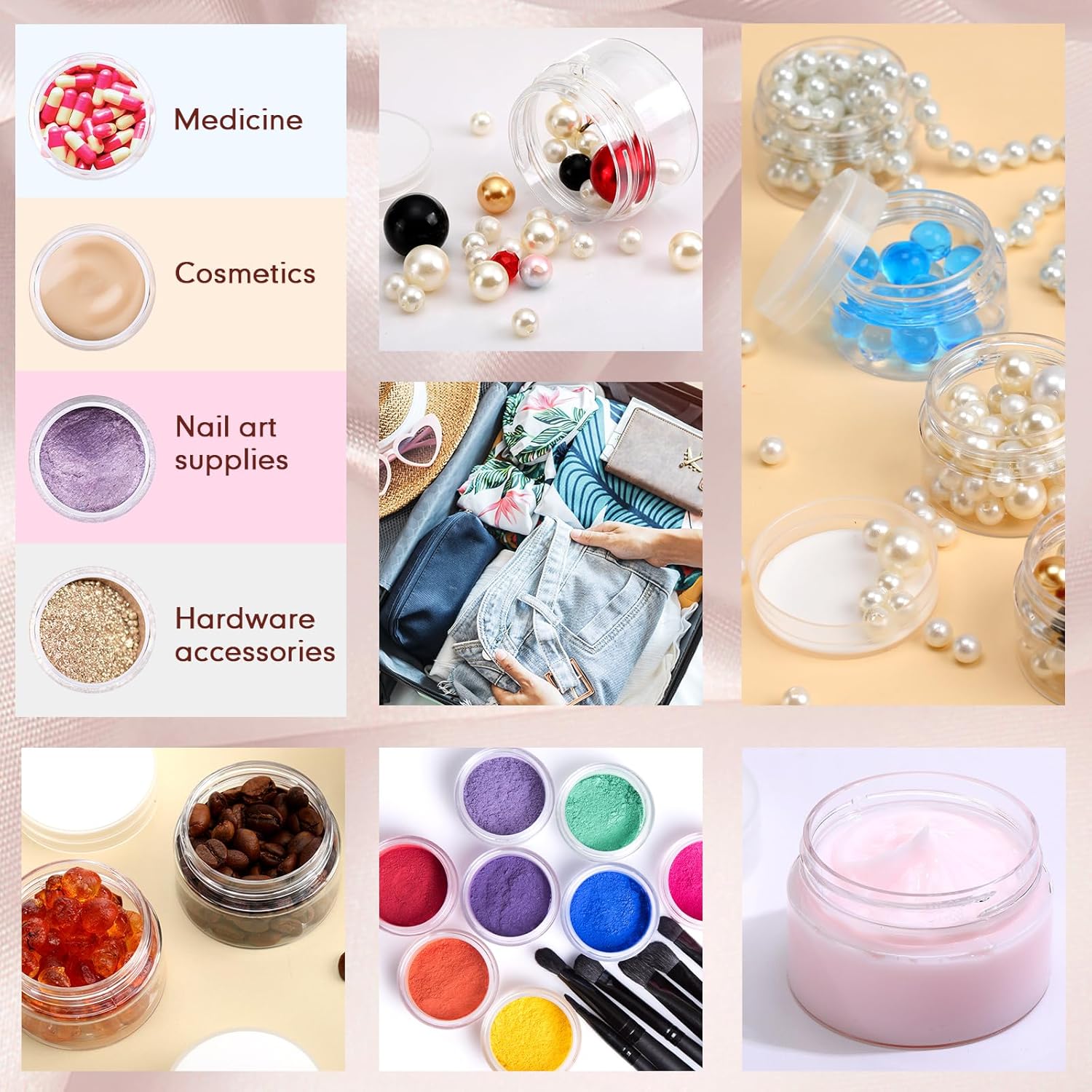 SATINIOR 100 Pcs Plastic Jars with Lids Small Containers Lids Wide Mouth Small Plastic Containers for Lotion Cream Rhinestones Body Butters Travel Storage(1 oz,Clear)-Velvo Beauty