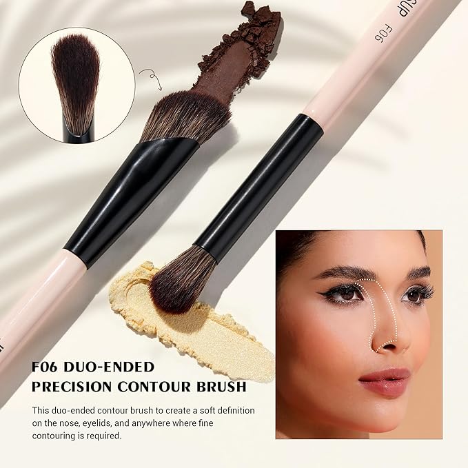 Jessup Makeup Brushes 5pcs Double Ended Eyeshadow Brush Contour Blending Eyeliner Eye Shader Brush, Vegan Fiber Precision Eye Brush Set Peach Dust T509-Velvo Beauty