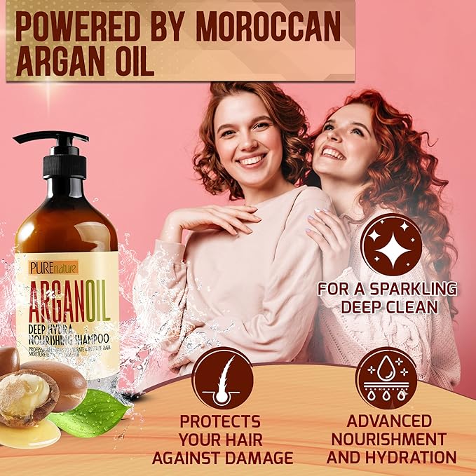 Moroccan Argan Oil Shampoo - Sulfate SLS Paraben Free Moisturizing Treatment for Women and Men - For All Types Including Curly, Dry, Damaged and Oily Hair - Hydrating and Nourishing - Salon Grade-Velvo Beauty