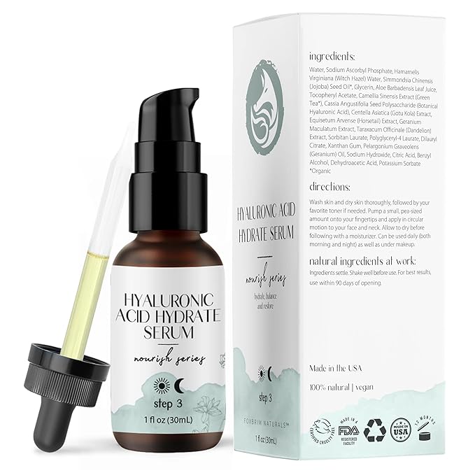Hyaluronic Acid Face Serum - Hydrating Anti Wrinkle Anti Aging Facial Serum - With Vitamin C and E, Green Tea, Jojoba Oil - Natural and Organic - 1 Oz by Foxbrim Naturals-Velvo Beauty