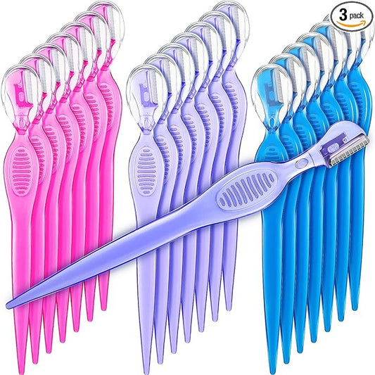 Mudder 21 Pcs Eyebrow Razor Eyebrow Shaver Facial Razor Multipurpose Face Trimmers with Precision Cover for Women Makeup Care Tools(Rose Red, Blue, Purple)-Velvo Beauty