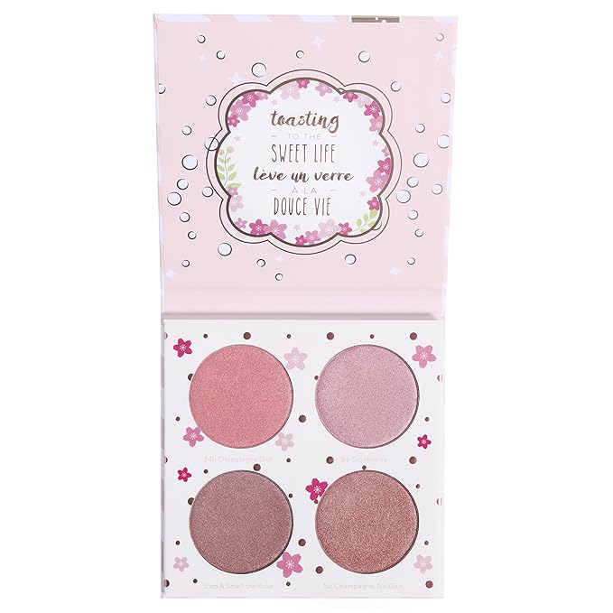 Beauty Bakerie Cotton Candy Champagne Blush Makeup Palette, Long Lasting Pigment, Matte and Metallic Highlighter Makeup, 4 Highlight Shades-Velvo Beauty