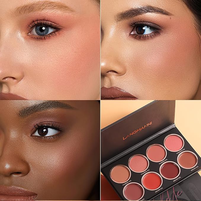 8 Colors Blush and Highlighter Palette, 2-in-1 Contour Makeup Palette, Lightweight, Blendable, Natural Radiance, Face Palette Holiday Gift Set for Women-Velvo Beauty