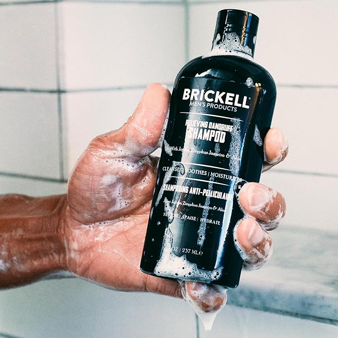 Brickell Men's Relieving Dandruff Shampoo For Men, Natural & Organic, Soothes and Eliminates Dandruff with Ziziphus Joazeiro, Aloe and Jojoba Oil (8 oz)-Velvo Beauty