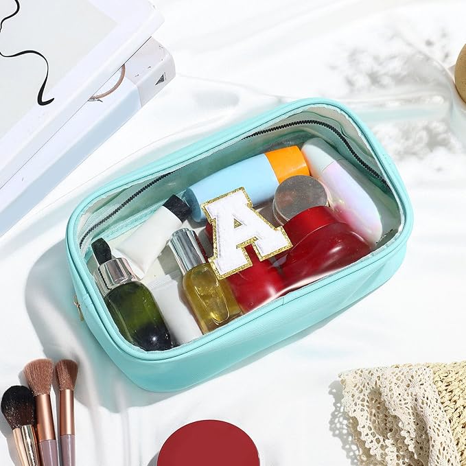 YOOLIFE Initial Travel Toiletry Bag, Clear Makeup Bag Preppy Cosmetic Bags Organizer Travel Essentials Gifts for Women Teen Girlfriend Teacher Mom Birthday Clear Makeup Bags With Zipper Blue I-Velvo Beauty