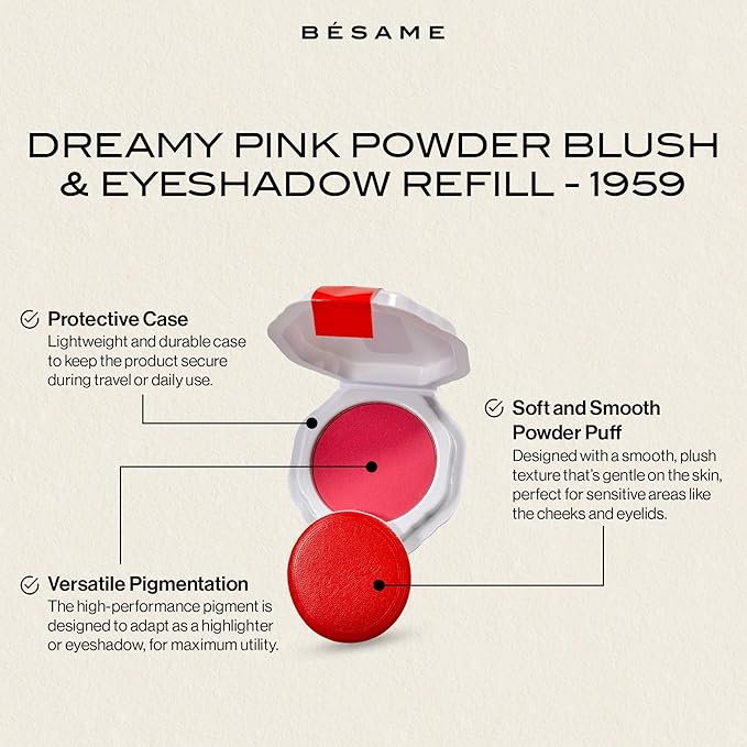 Besame Cosmetics Dreamy Pink Blush Refill, Pink Pressed Powder Blush-Velvo Beauty