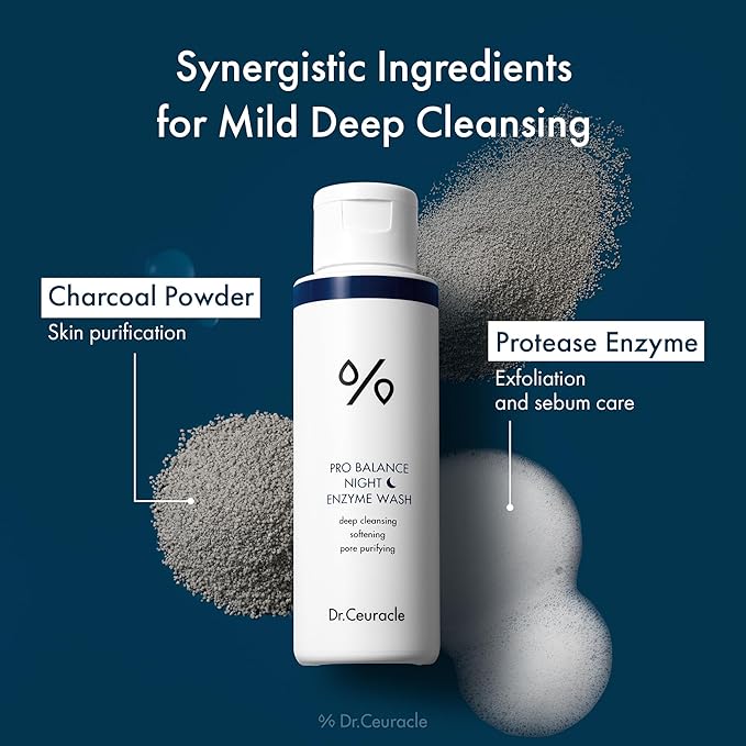 Dr.Ceuracle Pro Balance Enzyme Powder Face Wash - Korean Day and Night Natural Enzyme Powder Face Wash for Deep Pore Cleansing, Sebum Removing, pH Skin Balancing Care (Night Wash)-Velvo Beauty