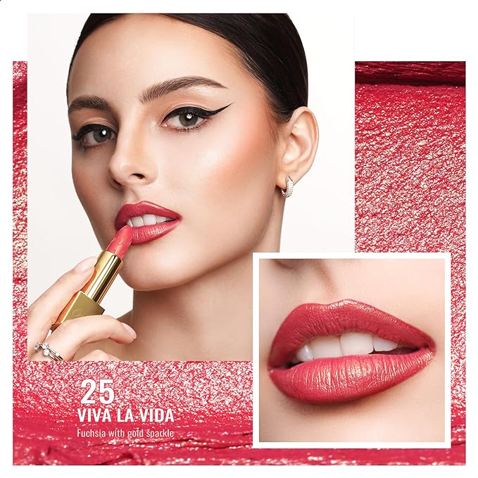 Oulac Glitter Lipstick for Women with Metallic 3D Shine Lightweight Hydrating Formula, High Impact Lip Color, Vegan Beauty, Full Coverage Lip Makeup, Christmas Gifts for Women, Viva La Vida(25)-Velvo Beauty