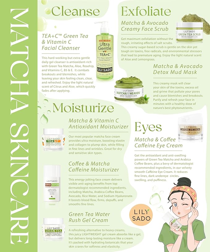 LILY SADO TEA+C™ Green Tea & Vitamin C Face Cleanser – Natural Vegan Antioxidant Daily Face Wash with Aloe, Rosehip, Meadowfoam - Gentle Deep Cleansing for Acne, Blackheads, Blemishes. 8 oz-Velvo Beauty