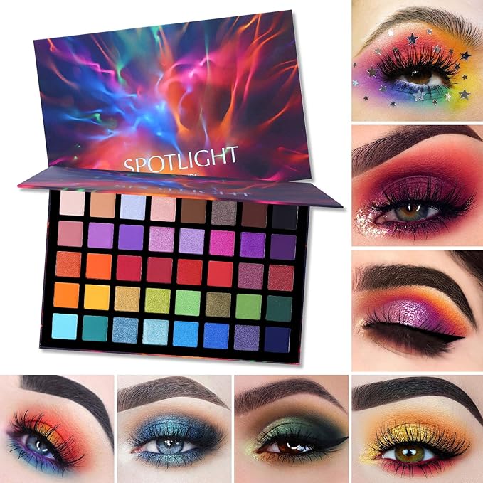 UCANBE Spotlight Eyeshadow Palette + 15 PCS Eye Brushes Makeup Set, Professional 40 Color Matte Shimmer Glitter Eye Shadow Pallet Highly Pigmented Waterproof Long Lasting Make up Pallete-Velvo Beauty