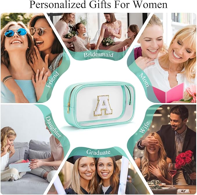 YOOLIFE Initial Travel Toiletry Bag, Clear Makeup Bag Preppy Cosmetic Bags Organizer Travel Essentials Gifts for Women Teen Girlfriend Teacher Mom Birthday Clear Makeup Bags With Zipper Blue I-Velvo Beauty