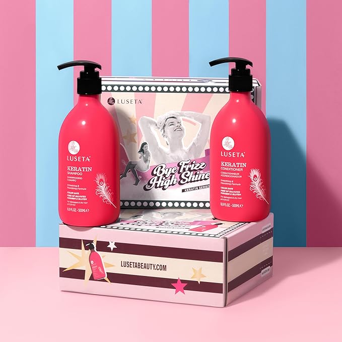 Luseta Keratin Shampoo Full + Travel Size Shampoo + Conditioner Set for Color Treated Damaged & Dry Hair, Keratin Hair Treatment for Smoothing& Nourishing (2x16.9 FL Oz + 2x1.01 FL Oz)-Velvo Beauty