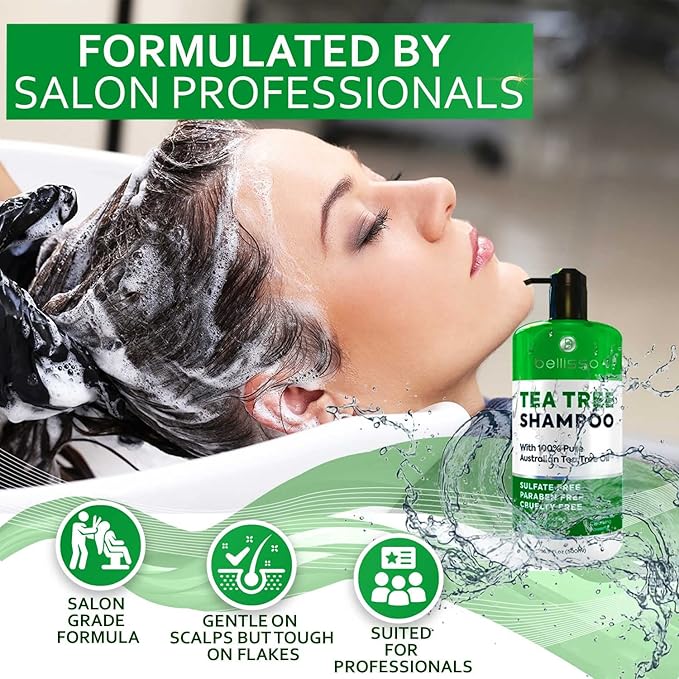 Tea Tree Oil Shampoo - Sulfate and Paraben Free with Collagen Keratin - Ideal for Women and Men with Oily Hair and Scalp Buildup - Anti Dandruff Treatment for Itchy, Dry Scalps – Salon Grade Products-Velvo Beauty