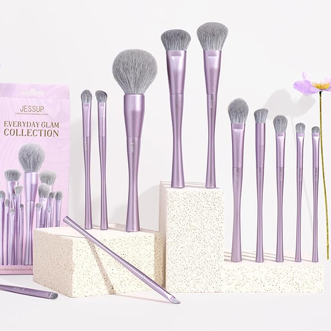 Jessup Makeup Brushes Set Professional 14pcs Vegan Make Up Brushes, Foundation Eyeshadow Concealer Contour Powder Blush Blending Eyeliner Brush, Premium Synthetic Fiber, Luxury Purple T512-Velvo Beauty