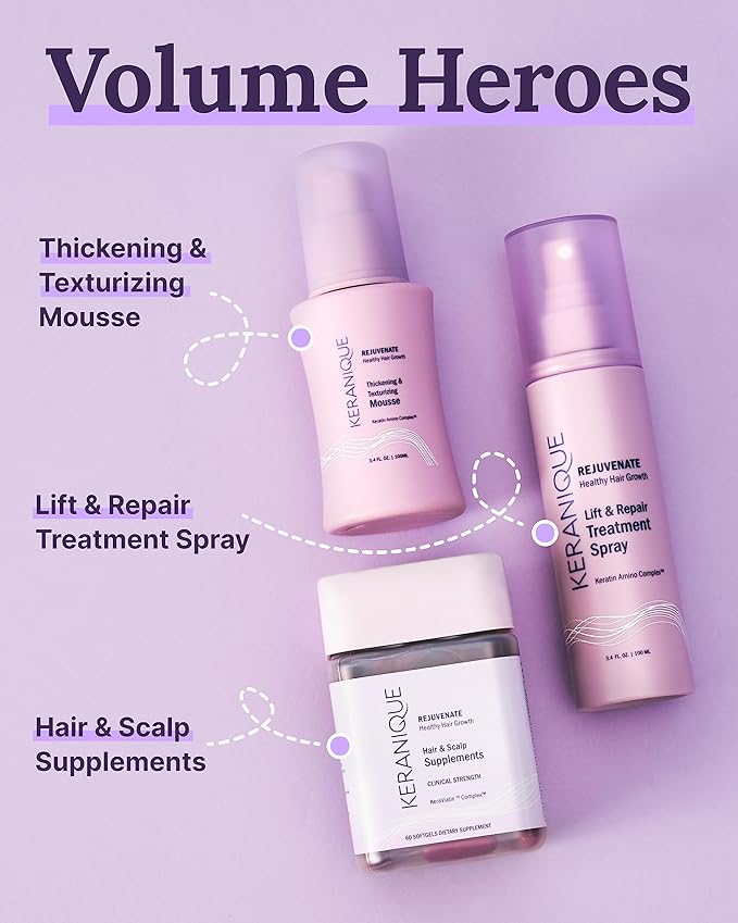 Keranique Lift and Repair Treatment Spray, Keratin Hair Treatment Instant Volume and Body Amino Complex, Free of Sulfates, Dyes and Parabens, Unscented, 3.4 Fl Oz, 1 pack (40041-3.4 fl. oz.)-Velvo Beauty
