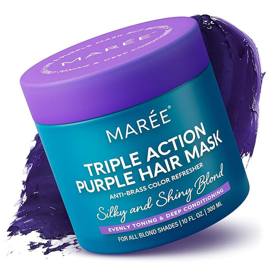 MAREE Purple Hair Mask - Toner for Blonde Hair - Purple Conditioner for Color Treated - Brassy, Bleached, Highlighted, Platinum, Ash and Silver - with Keratin – Matizador Para Cabello Rubio-Velvo Beauty