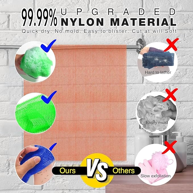 UJFQBH 3 Pieces African Bath Sponge African Net Long Net Bath Sponge Exfoliating Shower Body Scrubber Back Scrubber Skin Smoother,Great for Daily Use (Brown、Blue、Green)-Velvo Beauty