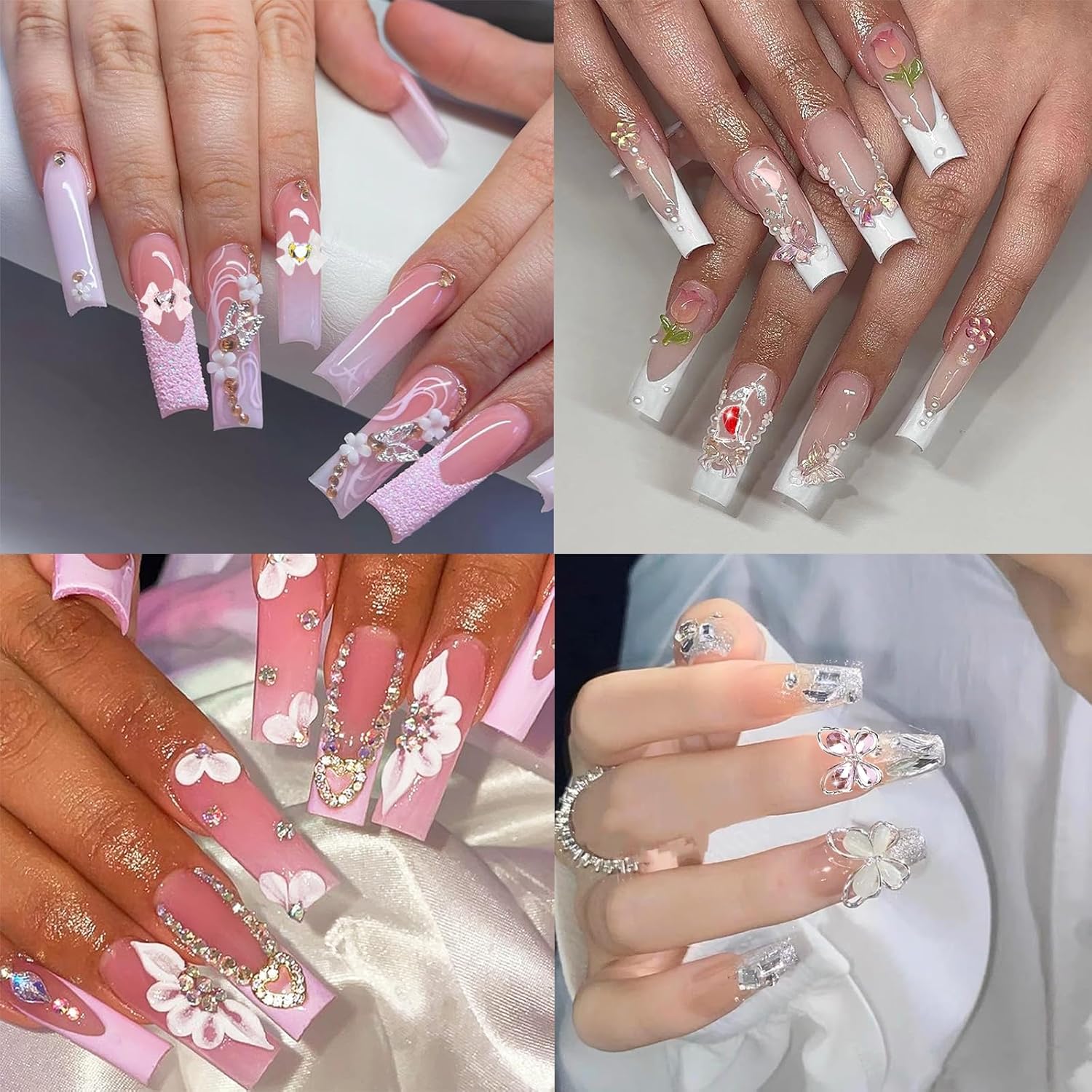 40PCS Nail Charms Y2k Pink Gold Nail Art Rhinestone Charms 3D Heart Star Bow Cherry Nail Gems for Acrylic Nail Accessories for Women Girl Manicure DlY Crafts Supplies-Velvo Beauty