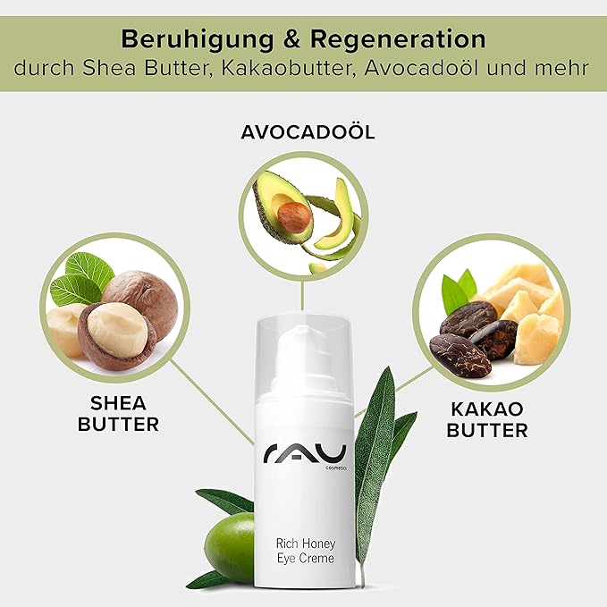 RAU Rich Honey Eye Cream (0.51 oz) - Rich anti-aging eye care with shea & cocoa butter, avocado oil, green tea, rose water & vitamin E - dry, sensitive & mature skin.-Velvo Beauty