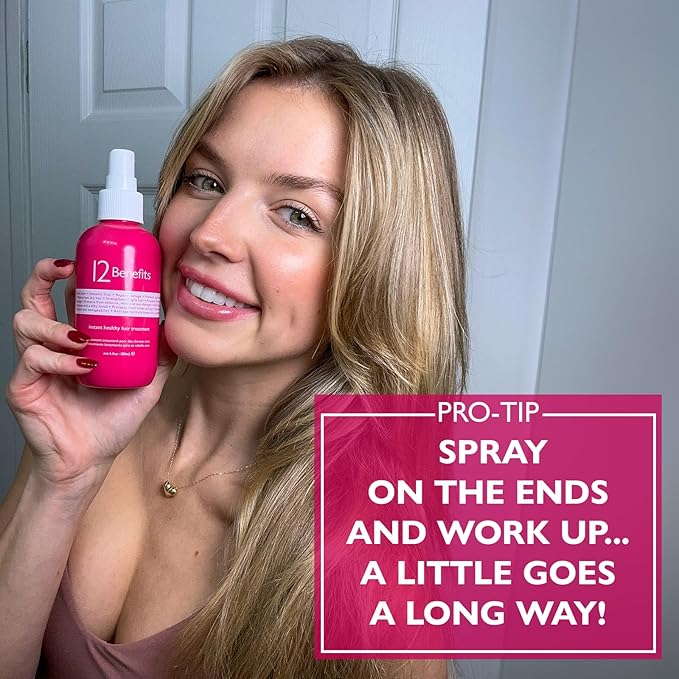 12 Benefits Leave-In Conditioner Spray – Instant Healthy Hair Treatment, Anti-Frizz, Detangles, Strengthens & Repairs, Heat Protection with Quaternium 39 & Silk Fibre Protein, 6 Fl Oz-Velvo Beauty