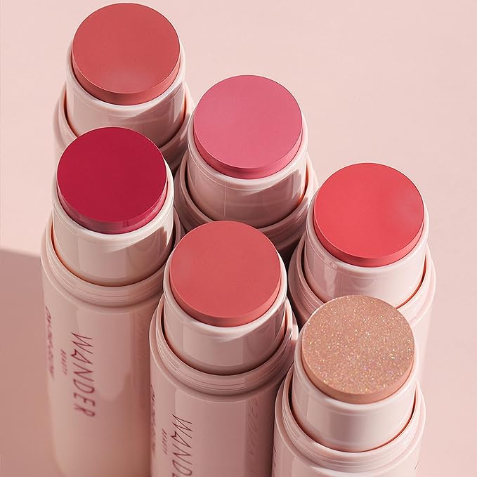 Wander Beauty On-the-Glow Blush and Illuminator - Petal Pink/Nude Glow - 7-in-1 Hydrating Cream Blush & Highlighting Stick - Stick Blush for Cheeks, Lip, & Body - Highlighter Makeup & Blush - 0.4 oz-Velvo Beauty