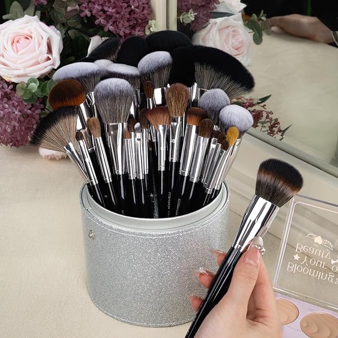 Bueart Design 36Pcs PRO Grade Natural Goat Hair Pony Bristles Makeup Brushes Set with Super Holder Professional-Grade Precision & Luxury Brush for beauty enthusiasts&professionals Makeup Artist-Velvo Beauty