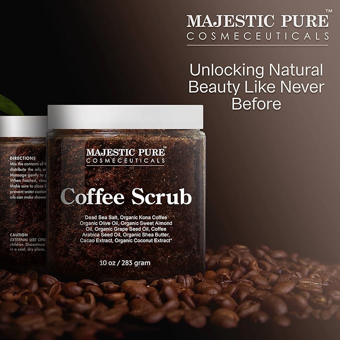 MAJESTIC PURE Arabica Coffee Scrub - All Natural Exfoliating Body Scrub for Skin Care, Stretch Marks, Acne & Cellulite, Reduce the Look of Spider Veins, Eczema, Age Spots & Varicose Veins - 10 Ounces-Velvo Beauty