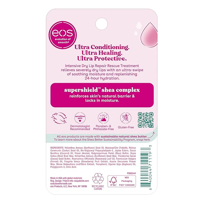 eos The Hero Lip Repair, 24HR Moisture for Severely Dry Lips, Natural Strawberry Extract, Hypoallergenic, 0.14 oz, 2-Pack-Velvo Beauty