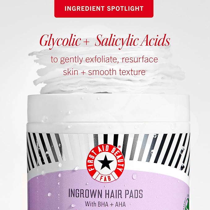 First Aid Beauty - Ingrown Hair Pads with BHA + AHA - Aftershave Treatment Pads to Help Prevent Razor Bumps for Men & Women - Exfoliate Underarms & Bikini Area - Compostable for Daily Use - 60 Pads-Velvo Beauty