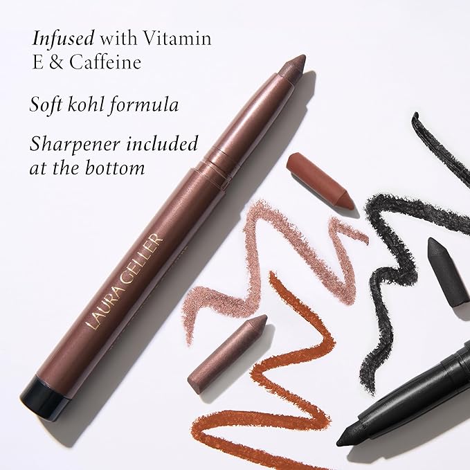 LAURA GELLER NEW YORK Kajal Longwear Kohl Eyeliner Pencil - Smoky Taupe Kohl - Caffeine and Vitamin E - Smooth & Blendable Liner - Built-In Sharpener-Velvo Beauty