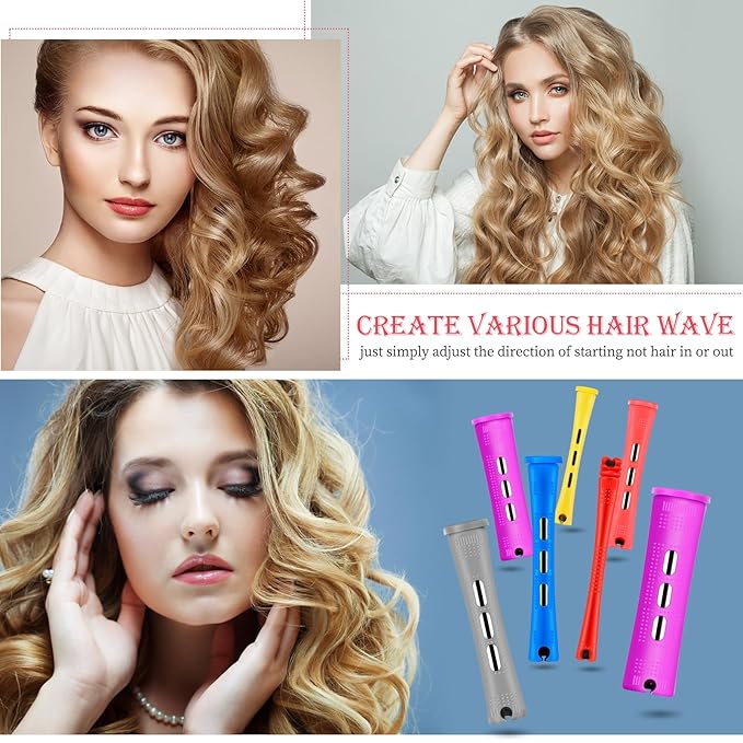 48 Pieces Hair Perm Rods Short Cold Wave Rods Plastic Perming Irons Hair Curling Rollers Curlers with Steel Pintail Comb Rat Tail Comb for Hairdressing Styling Supplies(6 Sizes,6 Colors)-Velvo Beauty