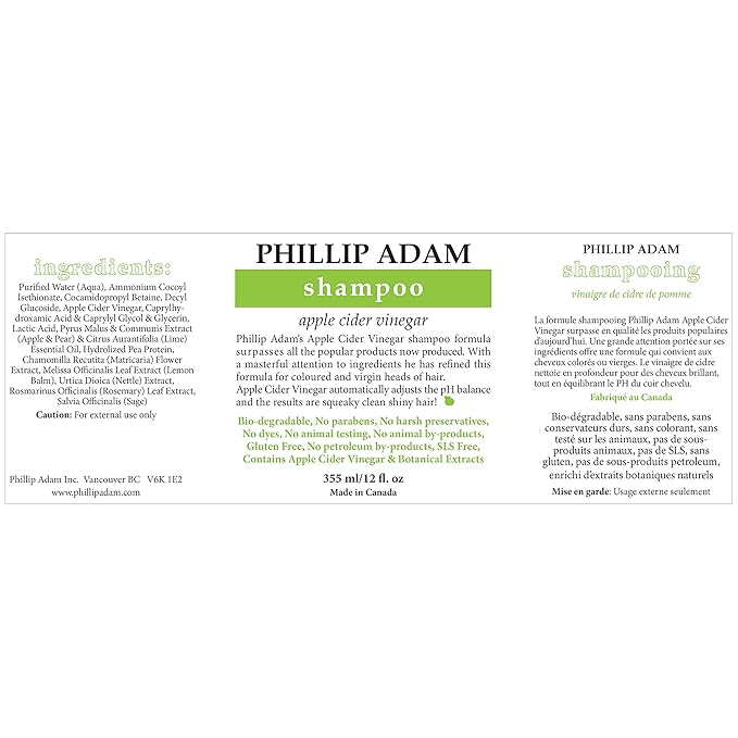 Phillip Adam Apple Cider Vinegar Shampoo and Conditioner Set for All Types of Hair - Sulfate Free - pH Balancing - 12 Ounce Each-Velvo Beauty