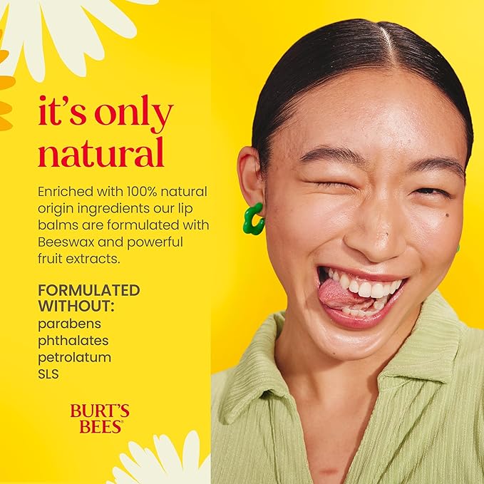 Burt's Bees Lip Balm - Berry Agua Fresca, Dragonfruit Lemon, Coconut & Pear, Tropical Pineapple Pack, With Beeswax, Tint-Free, Natural Origin Lip Treatment, 4 Tubes, 0.15 oz.-Velvo Beauty