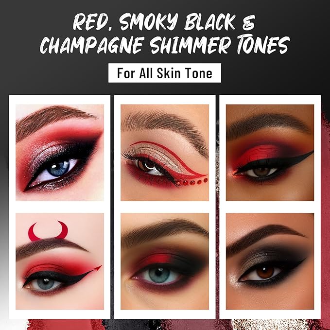 Red Eyeshadow Palette with Mirror Sliver Red Black Tones Matte Shimmer 6 Colors Mini Eye Shadow Pallet Travel Size Highly Pigmented for Joker Vampire Clown Goth Halloween Christmas Makeup-Velvo Beauty