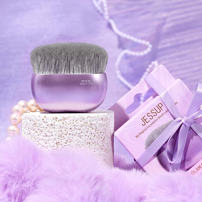 Jessup Foundation Brush for Liquid Makeup, Large Flat Top Kabuki Brush for Blending, Buffing, Stippling, Luxury Purple SF003-Velvo Beauty