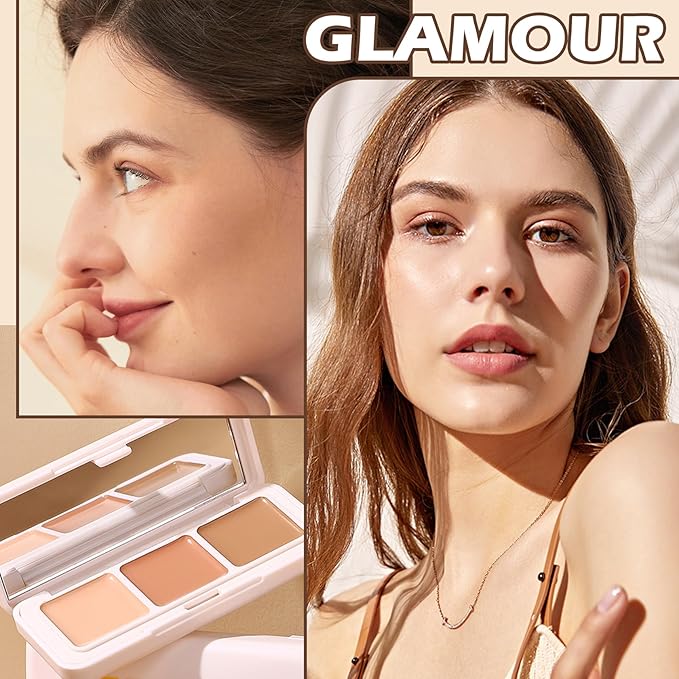 3 Colors Correcting Concealer Palette,Full Coverage Cream Contour Palette,Professional Contouring Foundation Long Wear Highlighting Concealer Contour Cream Makeup Palette with Brush-Velvo Beauty