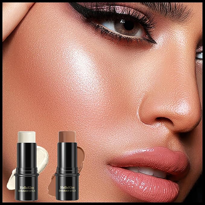 MIELIKKI 2Pcs Cream Contour Stick Makeup, Highlighter Stick and Bronzer Stick for Face Sculpting, Easy to Apply & Blend, Long Lasting, Waterproof, Matte Finish,0207-Velvo Beauty