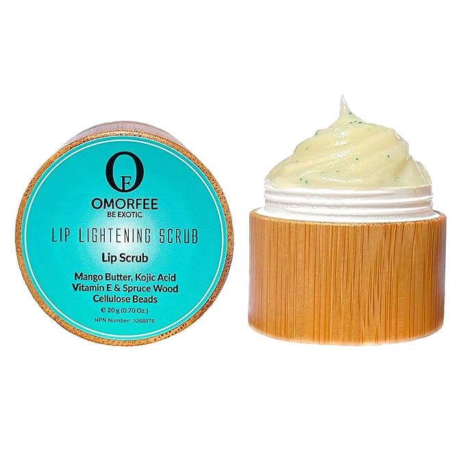 Omorfee 100% Organic Lip Lightening Scrub, Vegan Lip Exfoliator & Moisturizer, Gentle Overnight Lip Mask Treatment, With Kojic Acid, Vitamin E & Natural Beads for Dull, Dry & Dark Lips- 20g/0.70Oz-Velvo Beauty