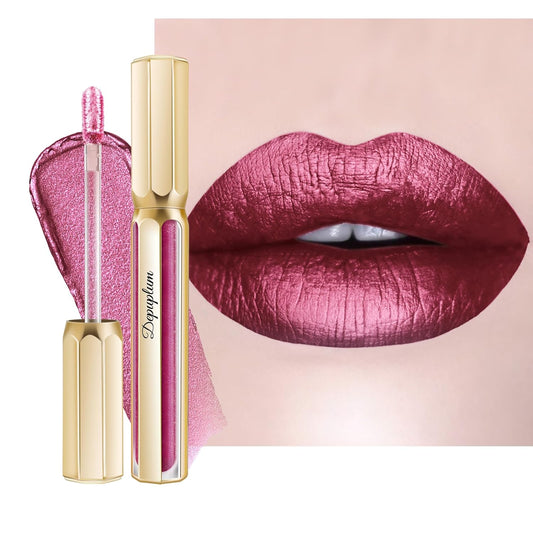 Burgundy Lipsticks for Women Metallic Lipstick Long Lasting Non Stick Cup Lip Gloss, Shimmer Lightweight Hydrating Full Coverage Lip Color, DP107 Wild Girl-Velvo Beauty