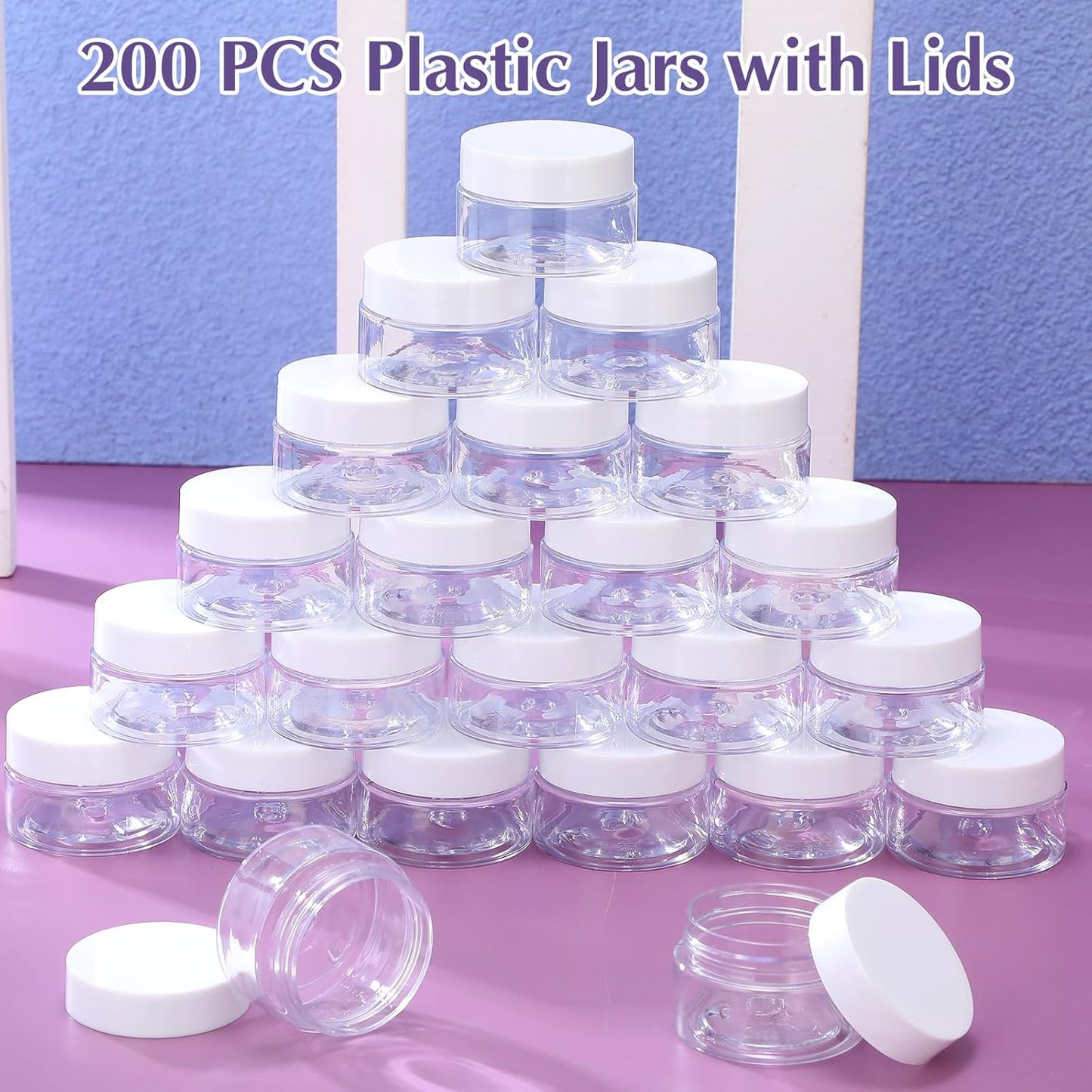 200 Pcs 1 oz Empty Bulk Plastic Container Jars with Lid Leak Proof Round Plastic Jars Small Cosmetic Travel Containers for Storage Makeup Creams Lotion Ointments, White-Velvo Beauty