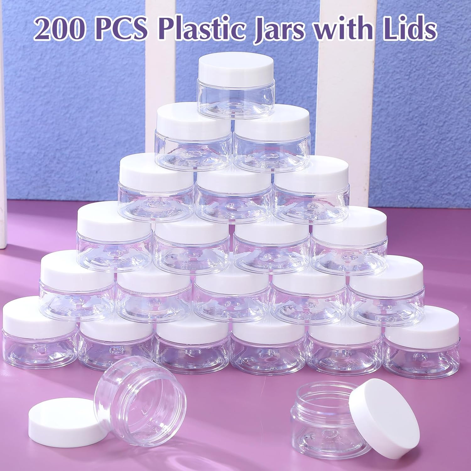200 Pcs 1 oz Empty Bulk Plastic Container Jars with Lid Leak Proof Round Plastic Jars Small Cosmetic Travel Containers for Storage Makeup Creams Lotion Ointments, White-Velvo Beauty